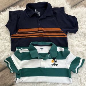 Old Navy Green and White Polo with Palm Design